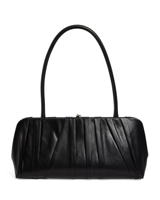 Jil Sander Black Small Leather Pleated Goji Shoulder Bag