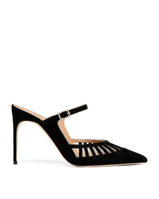 Malone Souliers Black Suede Bardot Cut-Out Heeled Mules 90