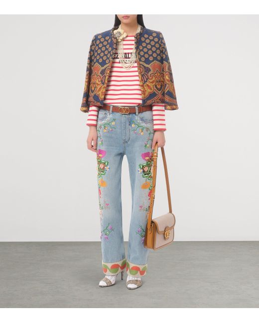 Valentino Blue Floral-Embroidered Jeans