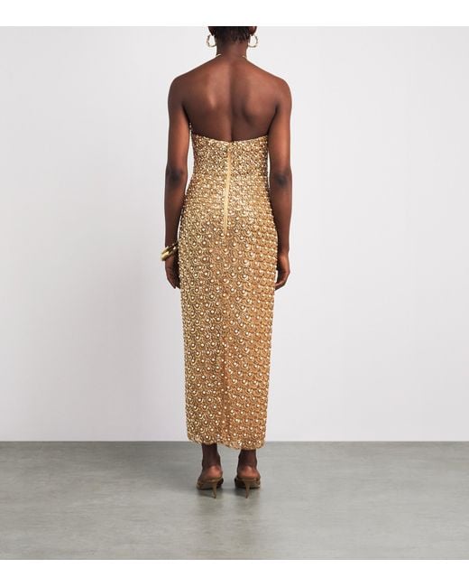 Carolina Herrera Natural Embellished V-Neck Gown