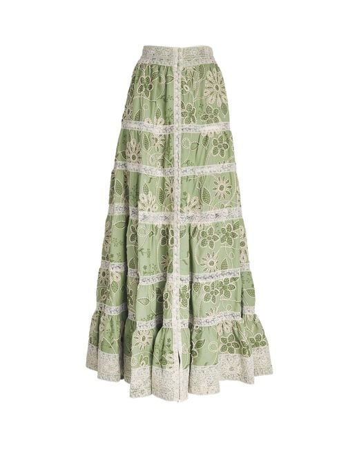 Alice + Olivia Green Embroidered Adira Maxi Skirt