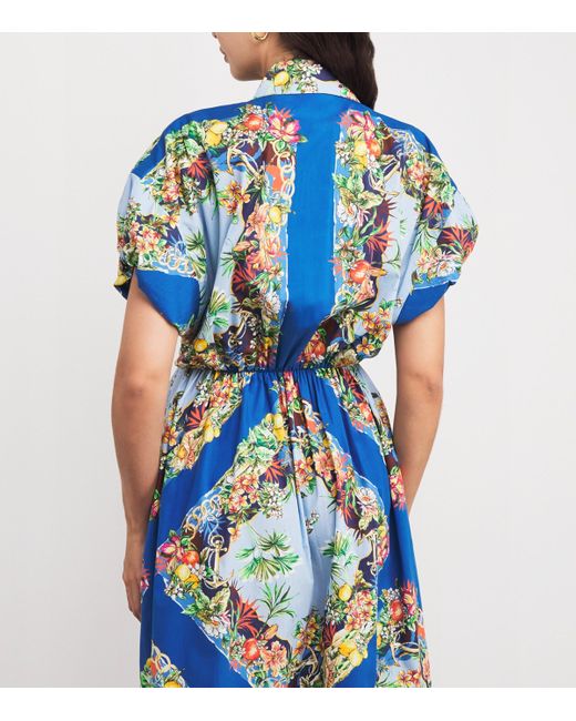 Maje Blue Cotton Floral Midi Dress