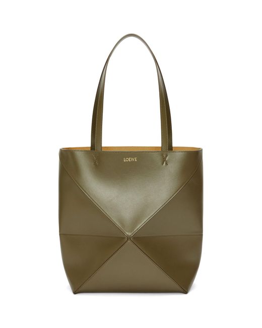 Loewe Medium Leather Puzzle Fold Tote Bag in Green | Lyst