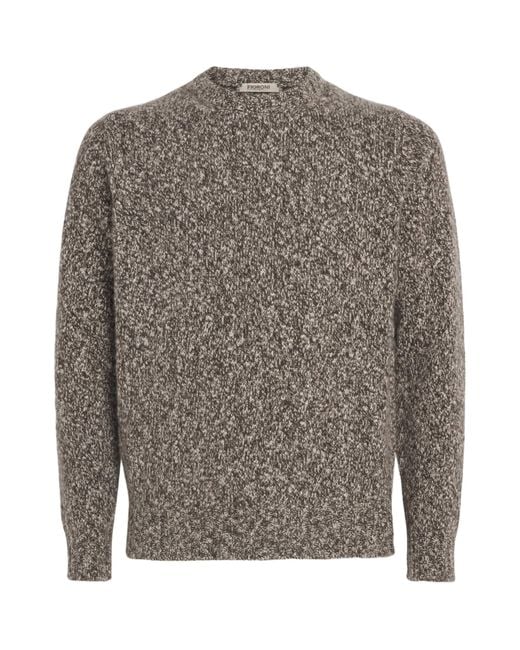 FIORONI CASHMERE Gray Cashmere Bouclé Crew-Neck Sweater for men