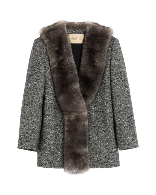 Valentino Black Bouclé Caban Jacket