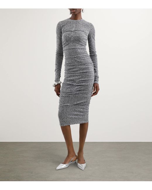 Dolce & Gabbana Gray Sequinned Midi Dress
