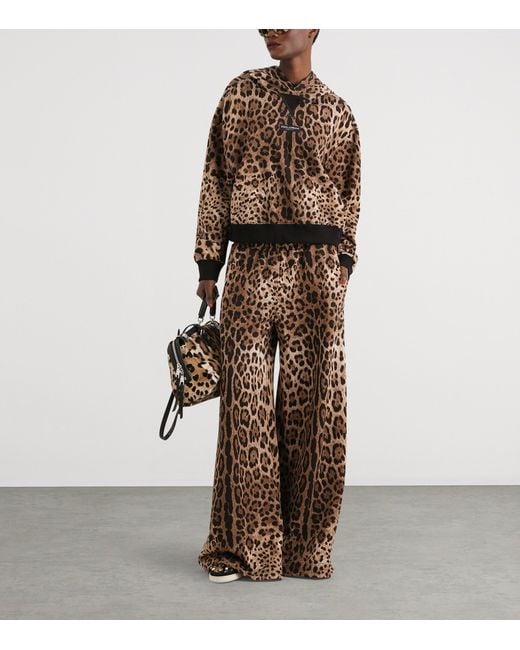 Dolce & Gabbana Brown Fleece Leopard Print Trousers