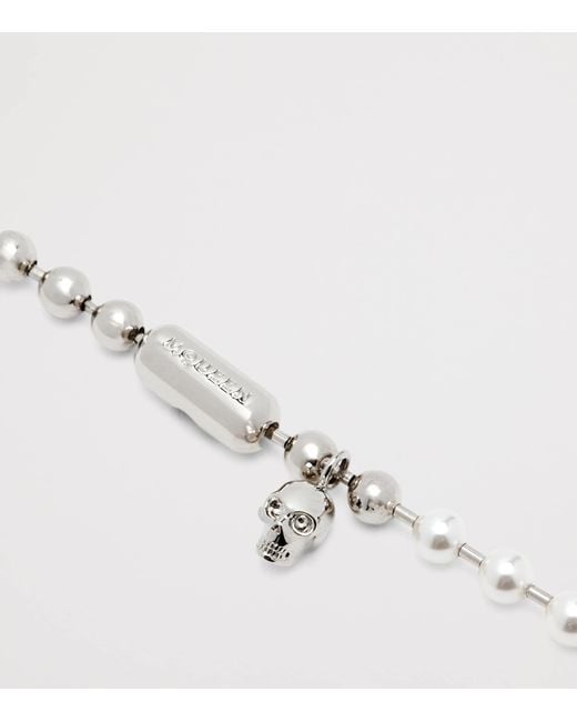 McQueen Metallic Faux Pearl And Skull Bracelet for men