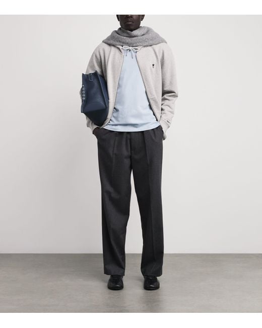 AMI Gray Organic Cotton Ami De Coeur Zip-Up Hoodie for men