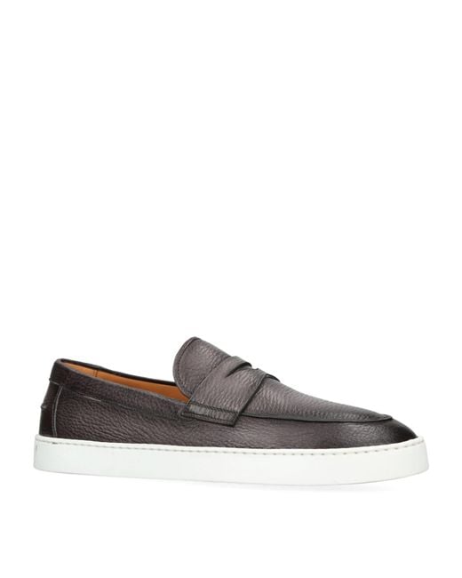 Magnanni Shoes Gray Leather Cowes Penny Sneakers for men