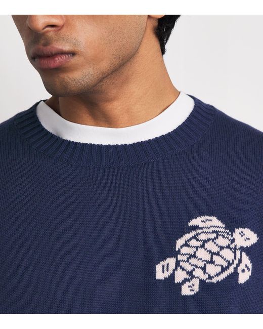 Vilebrequin Blue Cotton-Cashmere Turtle Rayol Sweater for men