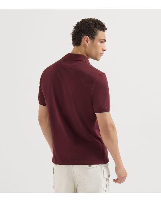 Brunello Cucinelli Red Cotton Piqué Logo Polo Shirt for men