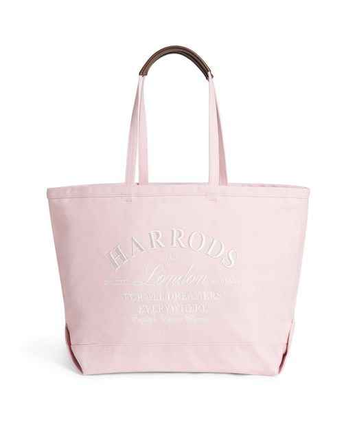 Harrods Pink Large Embroidered Logo Tote Bag