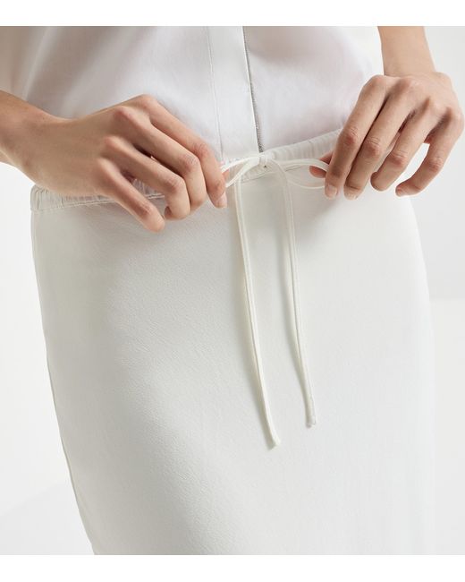 Brunello Cucinelli White Drawstring Midi Skirt
