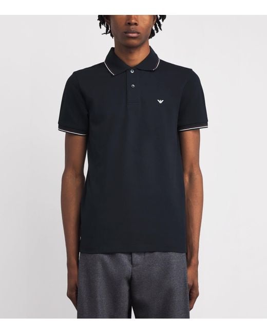 Emporio Armani Black Cotton Logo Polo Shirt for men