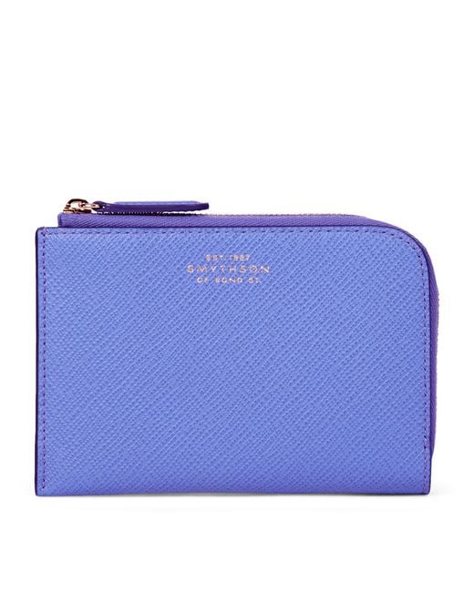 Smythson Blue Small Panama Leather Flat Pouch