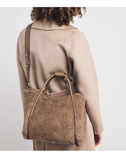 Max Mara Brown Small Camel Fur Marine Top-Handle Bag