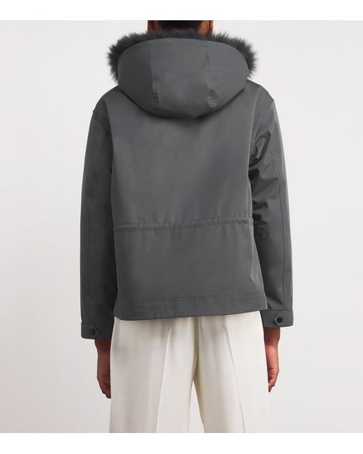 Yves Salomon Gray Waterproof Fur-Trim Parka Coat