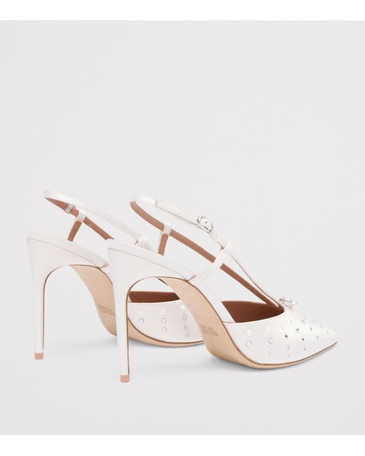 Malone Souliers White Satin Moore Slingback Heels 90