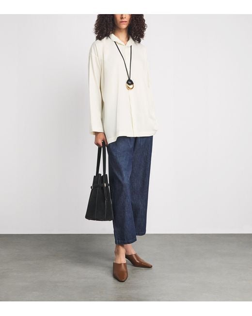 Eskandar White Brushed Double Stand-Collar Shirt