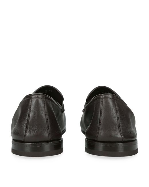 Zegna Black Leather-cashmere L'asola Loafers for men