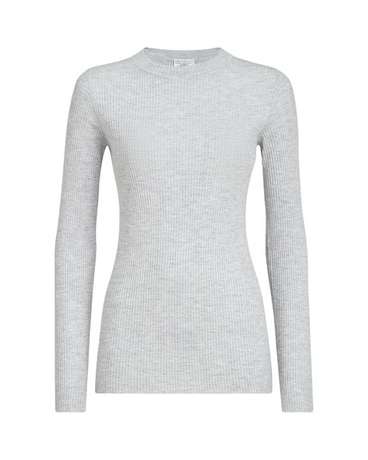 Brunello Cucinelli Gray Cashmere-Blend Sparkle Sweater