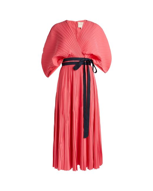 Roksanda Red Pleated Benedita Midi Dress