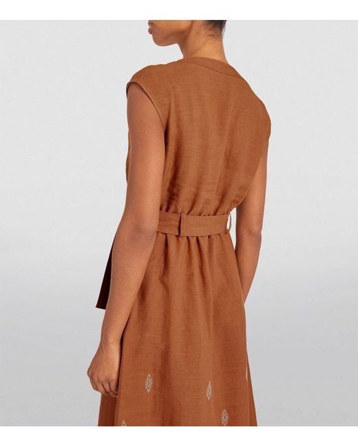 Eleventy Brown Linen Broderie Anglaise Dress