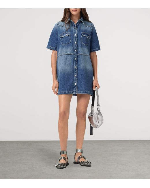 AllSaints Blue Organic Denim Rock Mini Shirt Dress