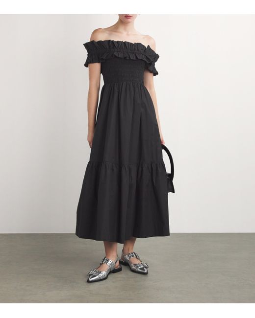 Ganni Black Organic Cotton Midi Dress