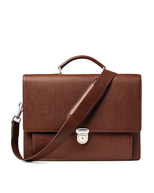 Aspinal Brown Leather City Laptop Briefcase for men