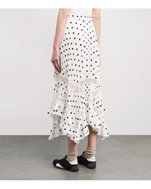 Claudie Pierlot White Polka-Dot Pleated Midi Skirt