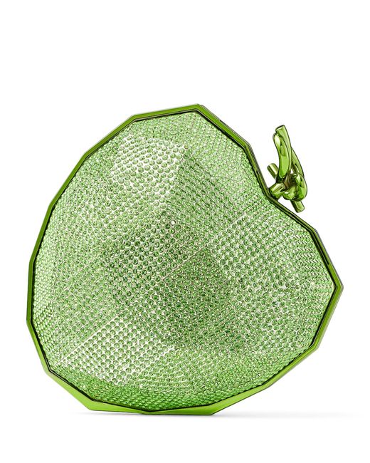 Jimmy Choo Green Crystal-embellished Heart Clutch Bag