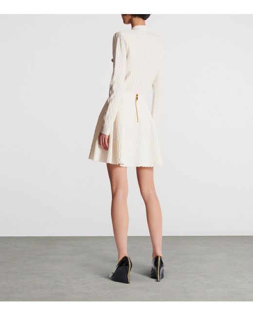 Balmain White Crocodile-Knit Flared Midi Skirt