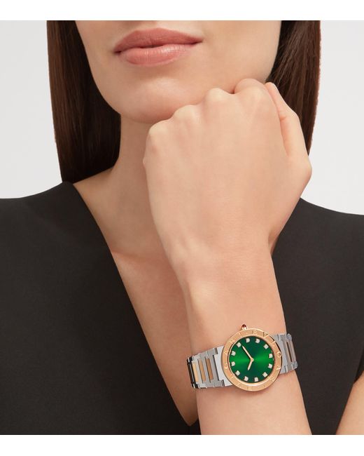BVLGARI Green Stainless Steel And Rose Lady Watch