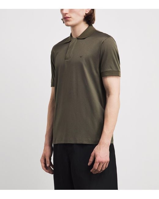 Emporio Armani Green Concealed-Placket Logo Polo Shirt for men