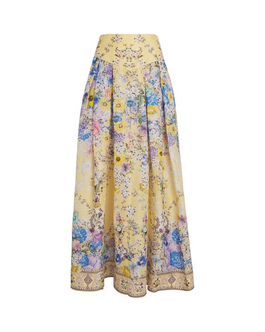 Camilla White Linen-Silk Darling Buds Maxi Skirt