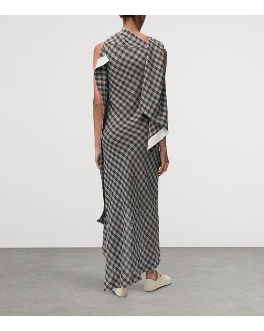 Loewe Gray Draped Check Maxi Dress