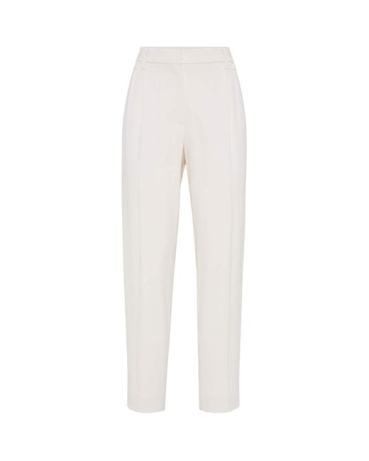 Brunello Cucinelli White Comfort Viscose Couture Twill Slouchy Trousers