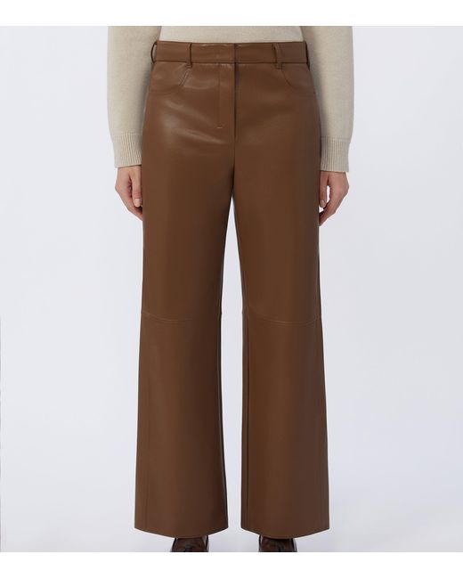 Max Mara Brown Faux Leather Wide-Leg Trousers