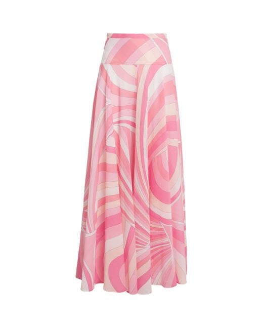 Emilio Pucci Pink Cotton Printed Maxi Skirt