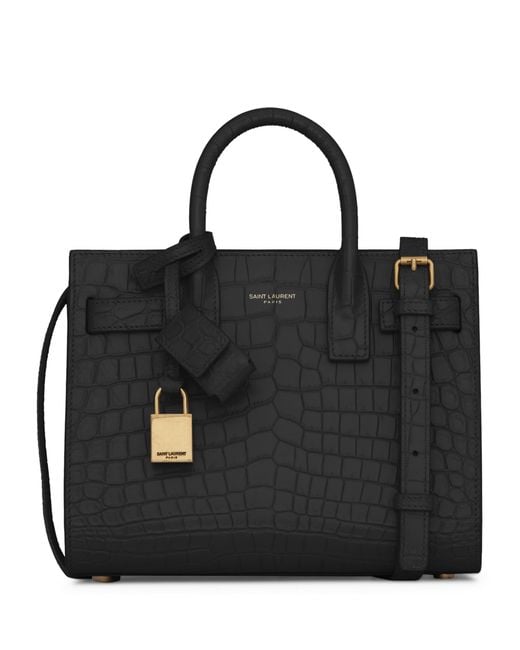Saint Laurent Black Croc-Embossed Sac De Jour