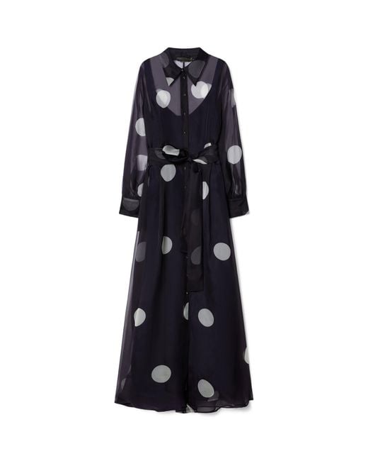 Marina Rinaldi Blue Silk Polka Dot Maxi Shirt Dress