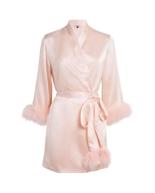 Gilda & Pearl Pink Silk Feather-Trim Taylor Robe