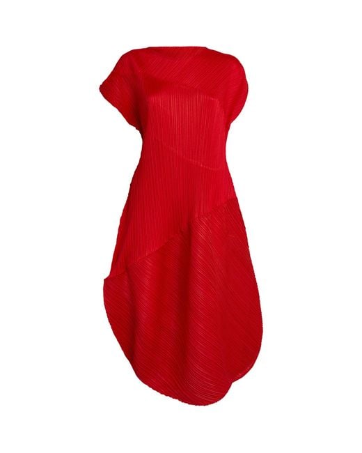 Pleats Please Issey Miyake Red Peanuts Pleated Midi Dress
