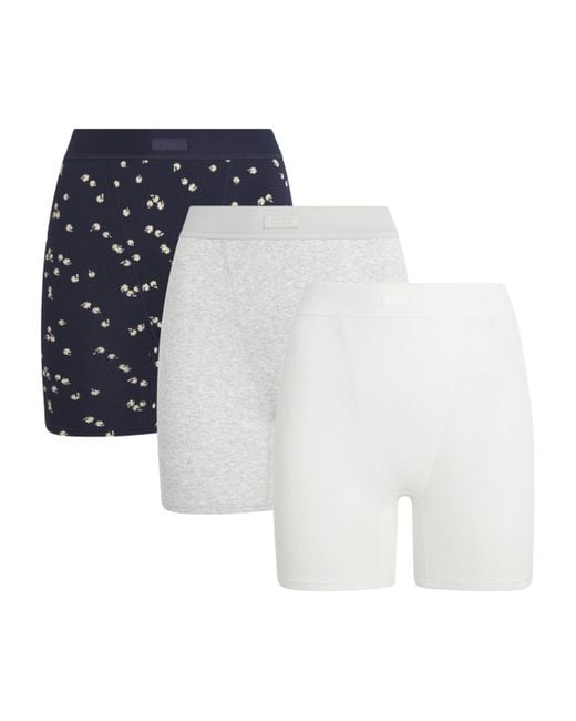 Skims White Stretch-Cotton Ribbed Boxer Shorts