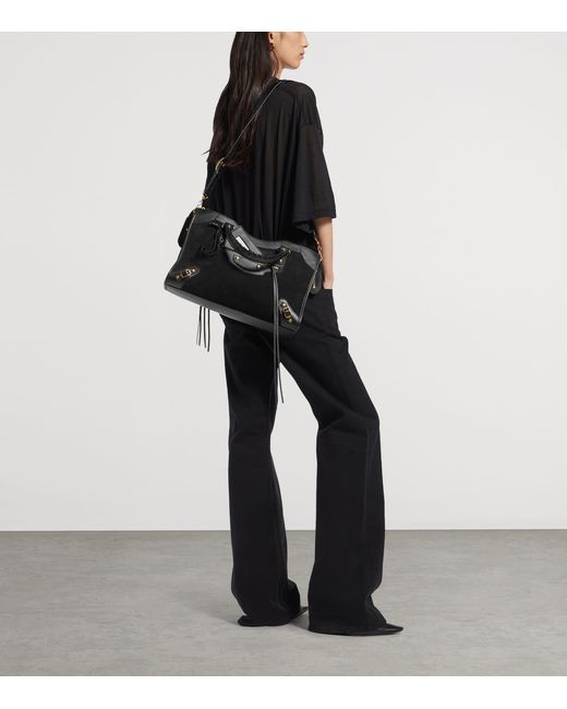 Balenciaga Black Medium Suede Le City Top-Handle Bag