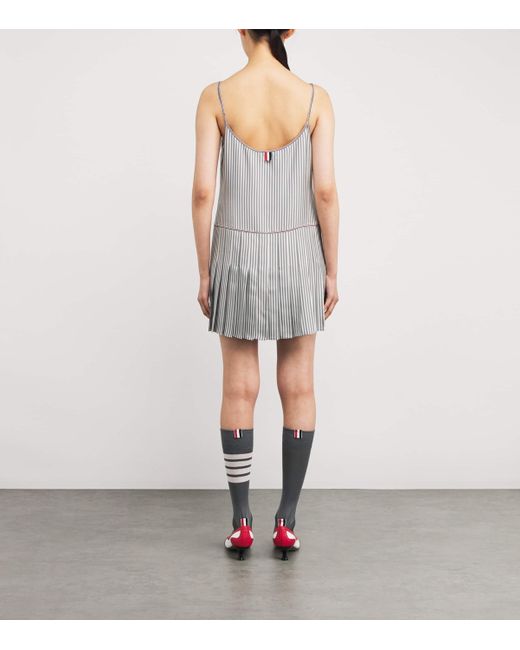 Thom Browne Gray Silk Pleated Mini Dress