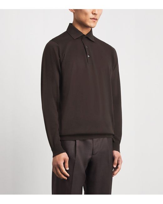 Lardini Brown Virgin Wool Long-Sleeve Polo Shirt for men