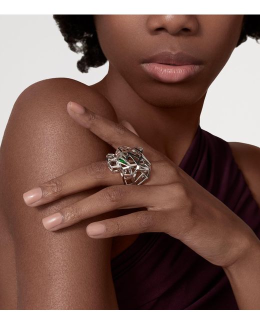 Cartier Metallic Tsavorite Garnet And Onyx Panthère De Ring